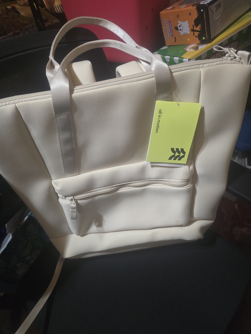 all in motion Cream Convertible Tote Backpack with Front Zip Pocket